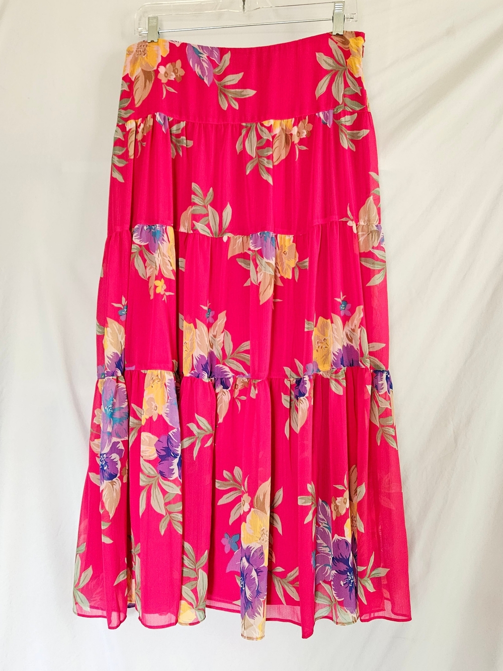 Lauren Ralph Lauren Black Label Bright Pink Floral Tiered Maxi Skirt Womens 8